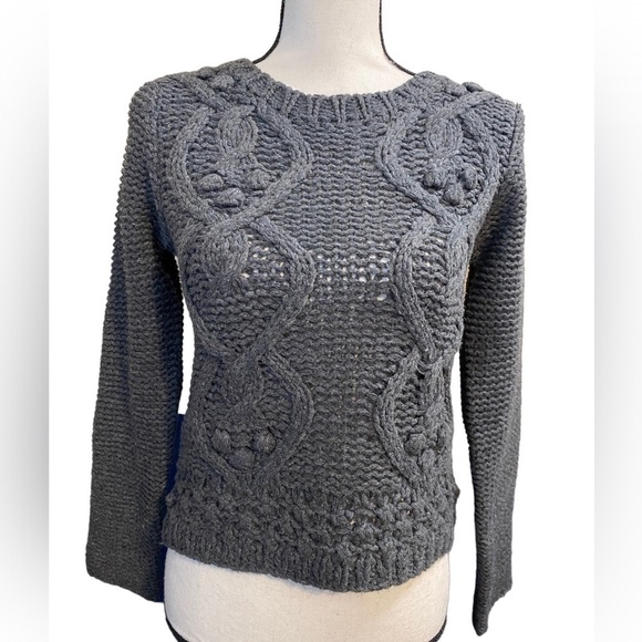 ANTHROPOLOGIE hazel sweater gray open weave small sweater cable knit new - Picture 1 of 8